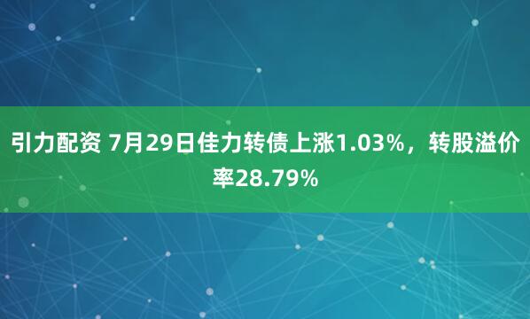 引力配资 7月29日佳力转债上涨1.03%，转股溢价率28.79%